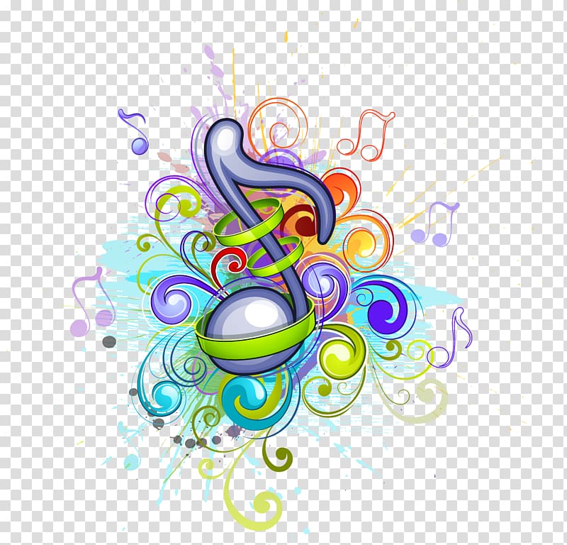 blue and multicolored musical note illustration, Musical note Color Illustration, Music notes pattern material transparent background PNG clipart