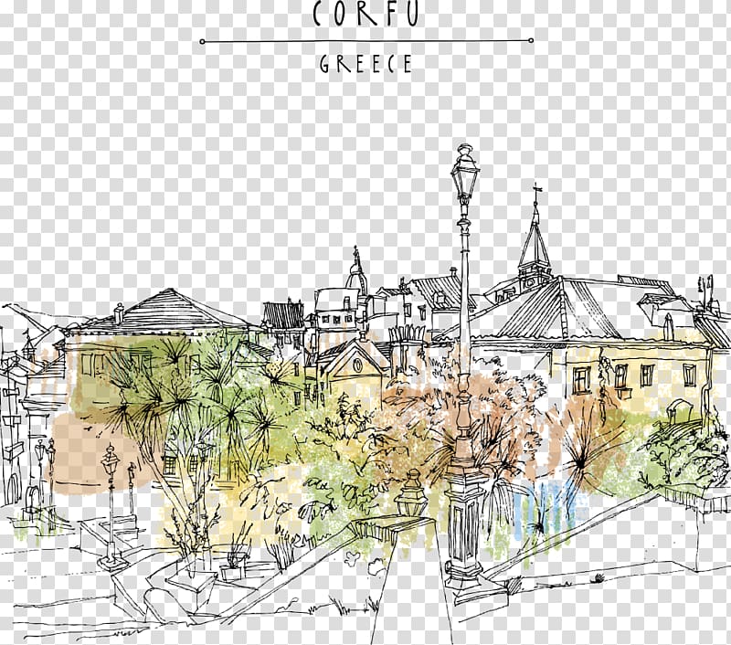 Corfu Drawing Graphic design Illustration, Corfu city illustration transparent background PNG clipart