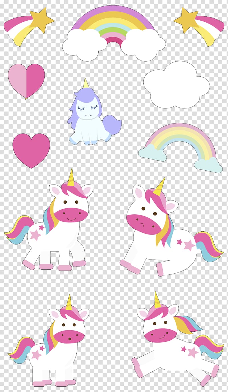 unicorn, heart, rainbow, and clouds , Unicorn Paper Party , topo transparent background PNG clipart