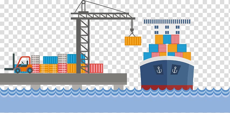 ship beside crane , Export Goods and Services Tax Import International trade, hand painted port sea transparent background PNG clipart