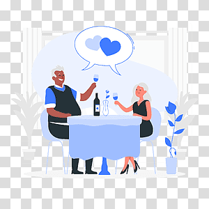 illustration, Valentine's Day dinner, couple, love, celebration, drink, restaurant, event, elderly transparent background PNG clipart thumbnail