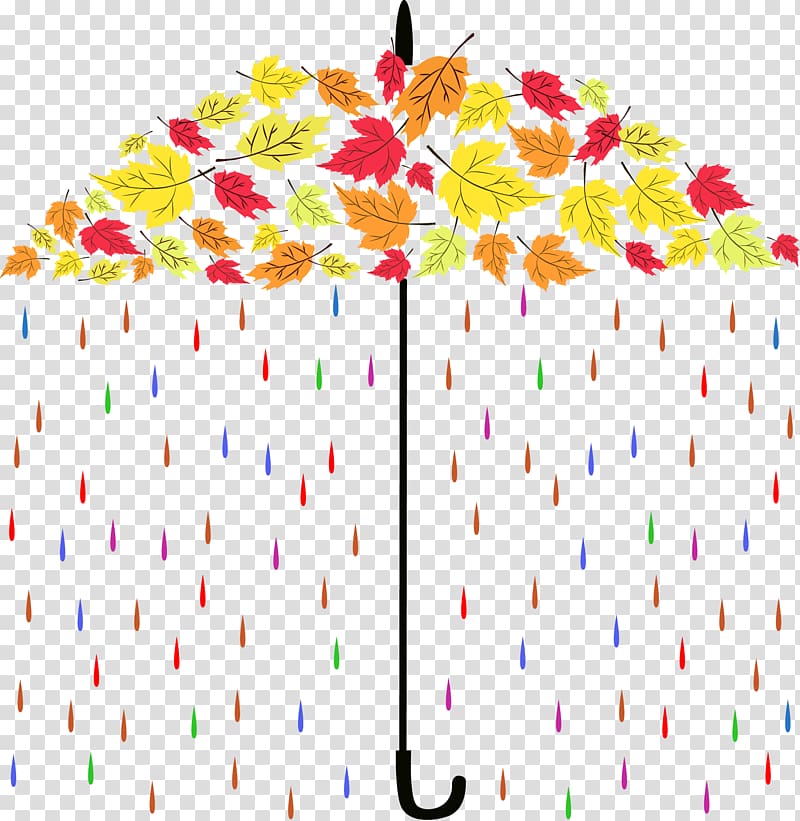 yellow, red, and orange leaves umbrella and rain illustration, Rain Wet season Umbrella Autumn Cloud, Abstract umbrella transparent background PNG clipart