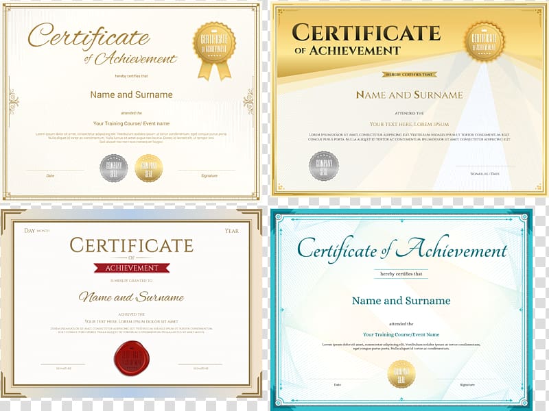 four certificate papers collage, Euclidean , Design Certificate transparent background PNG clipart