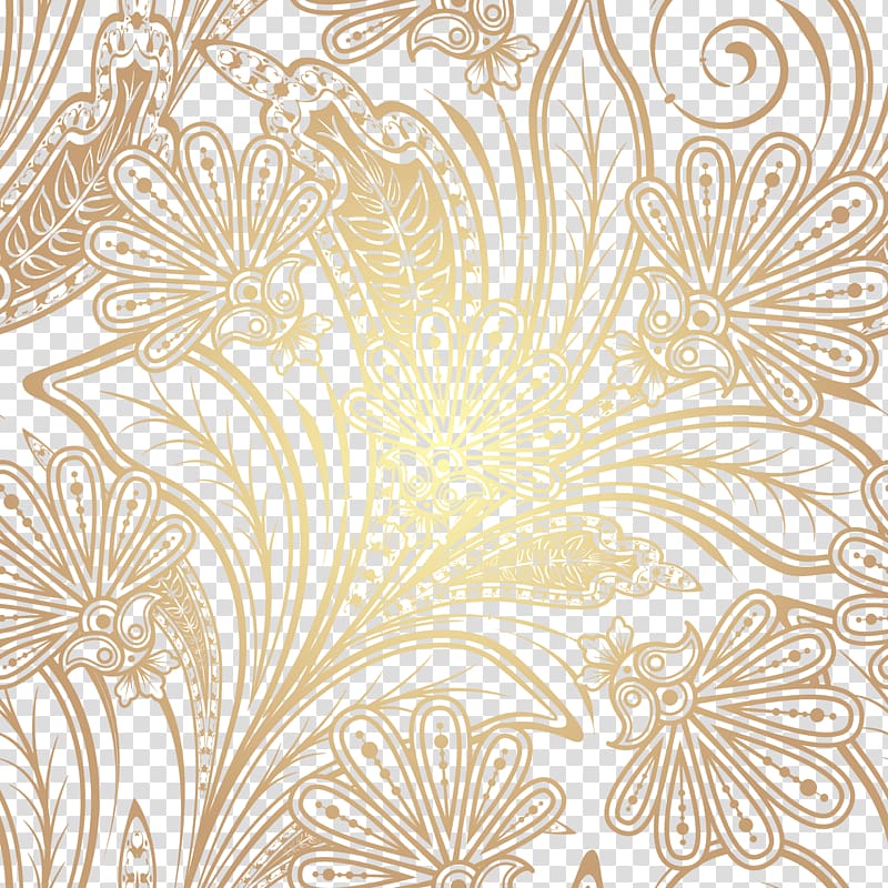 white and blue floral textile, Ornament Art Motif, Golden Flower transparent background PNG clipart