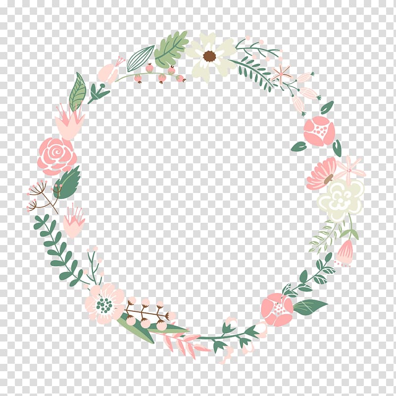 Flower frame Wreath , Floral Frame , green, white, and pink floral wreath illustration transparent background PNG clipart