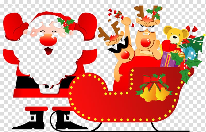 Santa Claus Reindeer Christmas card, Santa Claus sleigh material transparent background PNG clipart
