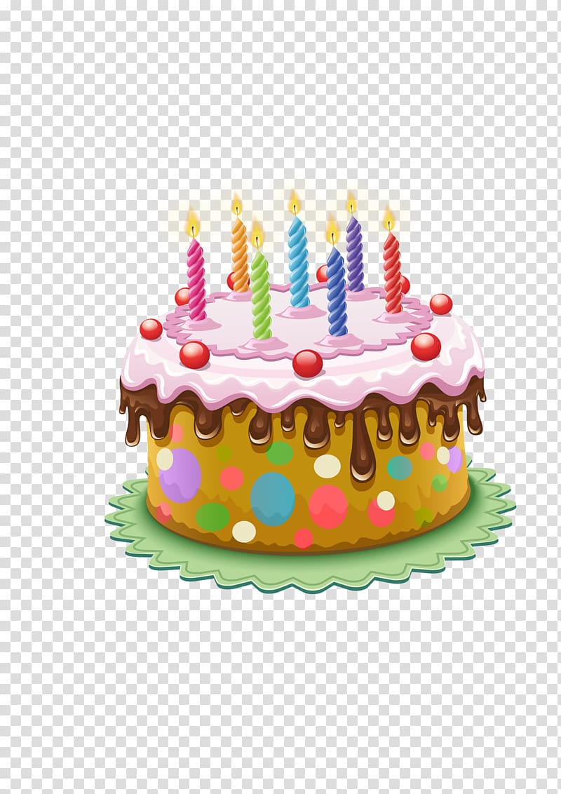 strawberry cake with candles illustration, Birthday cake Tart Cream Cupcake , Cartoon cake transparent background PNG clipart