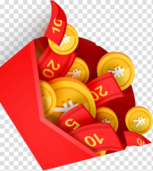 Gold coin Money Icon, 20 yuan red envelope purse transparent background PNG clipart