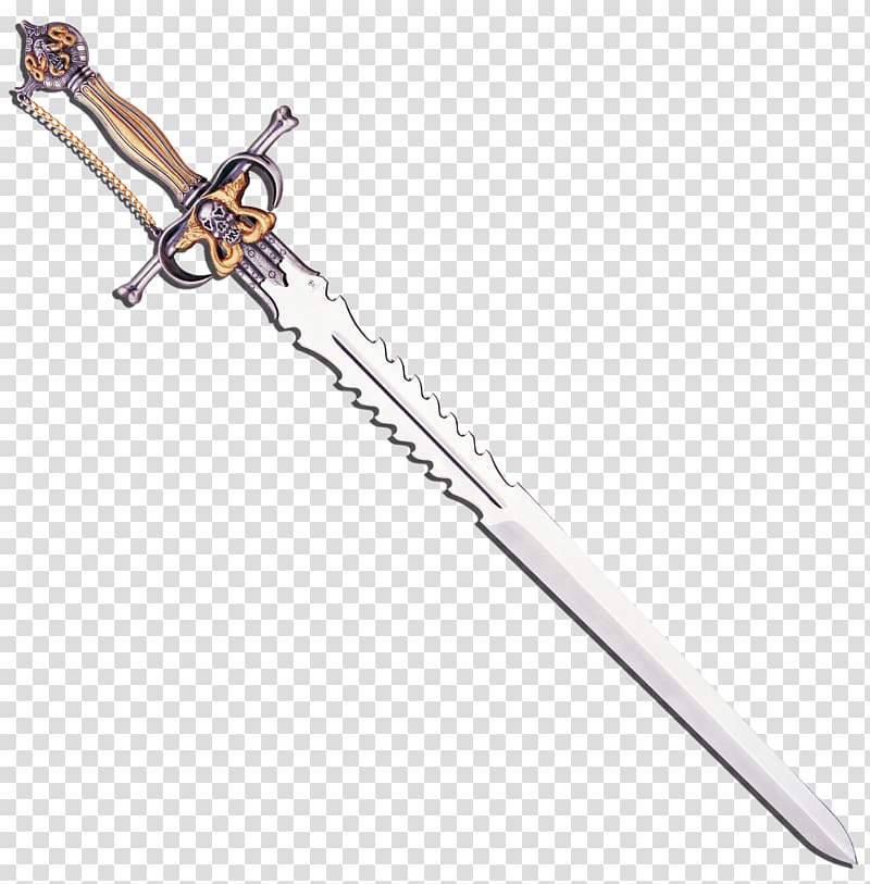Gray and brass-colored sword , Sword , Serrated sword transparent  background PNG clipart