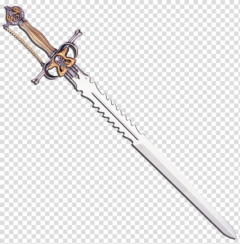 gray and brass-colored sword , Sword , Serrated sword transparent background PNG clipart