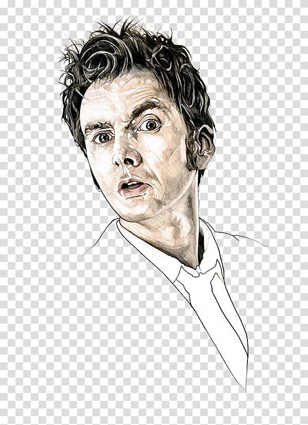 David Tennant Fifth Doctor Doctor Who Tenth Doctor, Hand-painted head boy transparent background PNG clipart