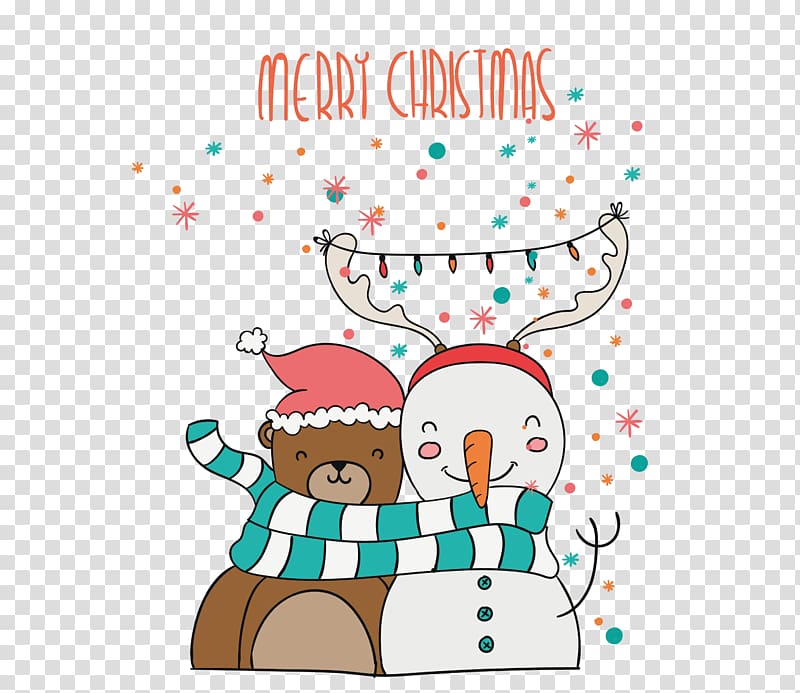 Christmas card Snowman Greeting card, Cartoon bear with Christmas snowman transparent background PNG clipart