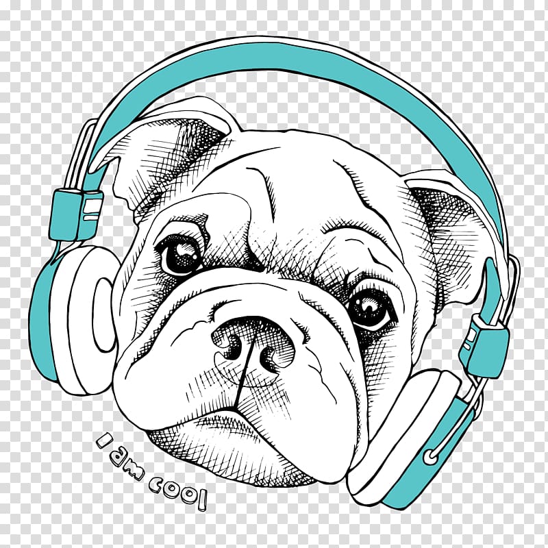 dog listening to music , French Bulldog Shar Pei Pug Puppy, The dog hand-painted transparent background PNG clipart