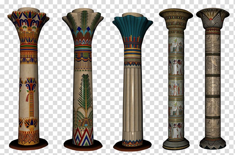 five assorted-color Egyptian pillars, Angels Column, European retro pattern Roman columns transparent background PNG clipart