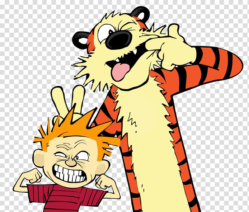 tiger and boy cartoon character art, Teaching with Calvin and Hobbes Exploring Calvin and Hobbes: An Exhibition Catalogue Homicidal psycho jungle cat It\'s a Magical World: A Calvin and Hobbes Collection, calvin and hobbes transparent background PNG clipart