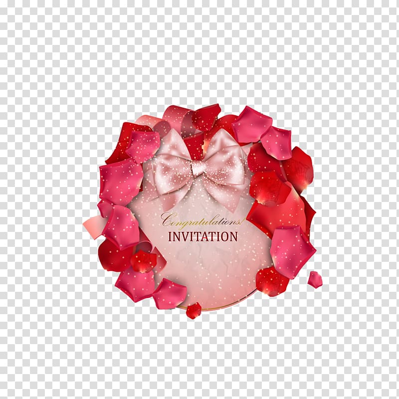 Wedding invitation Love Convite Romance, Petals Bow Invitation Card transparent background PNG clipart