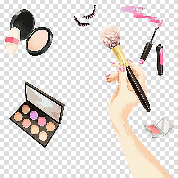 assorted-color makeup item , Makeup brush Cosmetics Rouge, Hand-painted cosmetics make-up transparent background PNG clipart