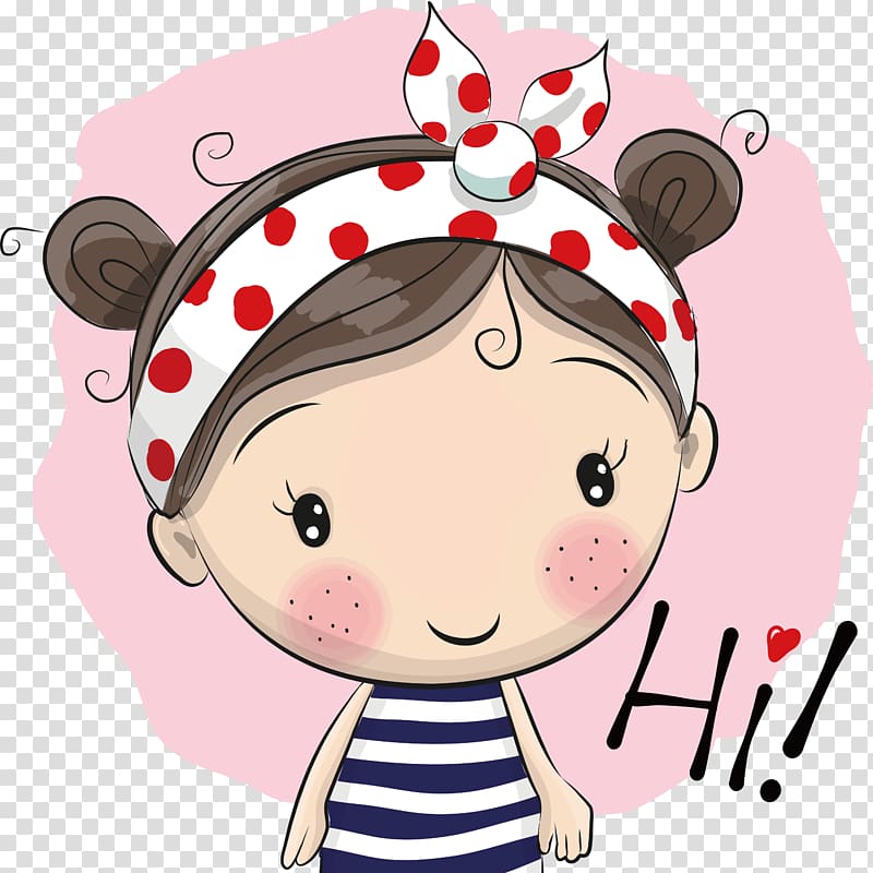 Girl Cartoon Illustration, Painted pink cute little girl , girl in white and blue striped tank top illustration transparent background PNG clipart