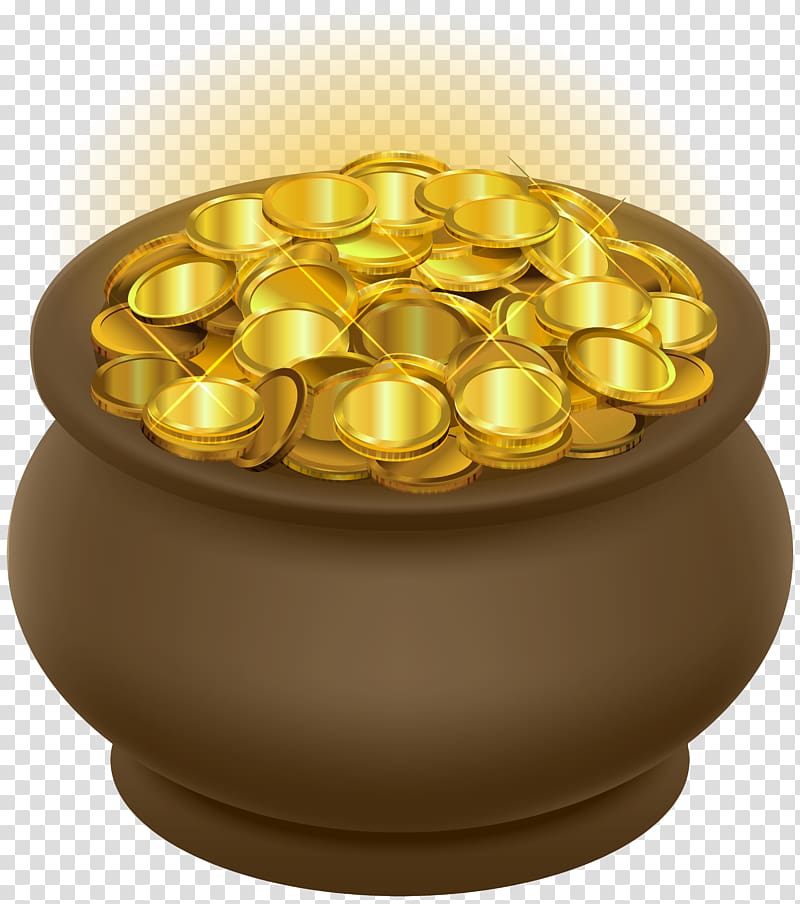gold coin lot in brown jar, Gold coin Illustration, Pot of Gold transparent background PNG clipart