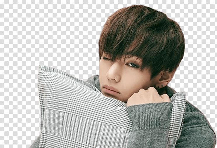 BTS member hugging throw pillow, BTS V Sleepyhead transparent background PNG clipart