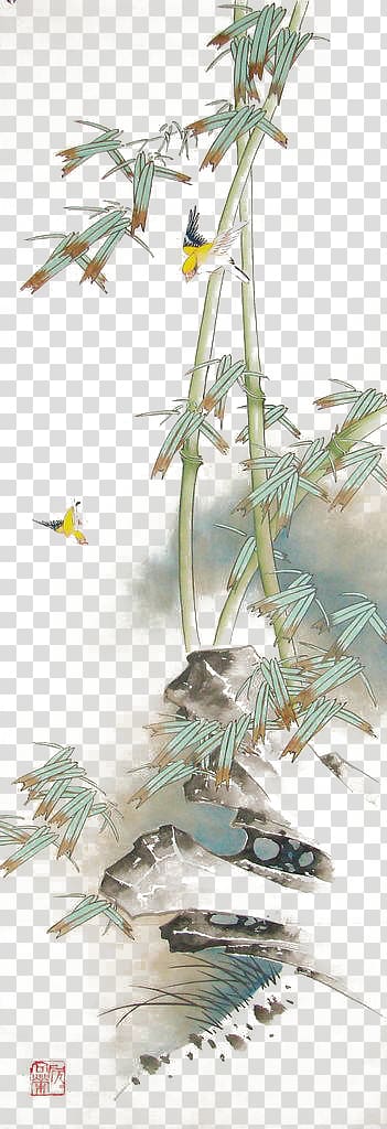 Gongbi Chinese painting Bird-and-flower painting Inkstick, Hand-painted bamboo transparent background PNG clipart