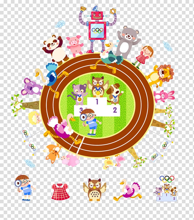 Sports day Cartoon Illustration, Animal Games transparent background PNG clipart