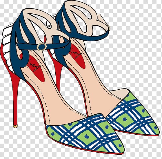 High-heeled footwear Shoe Cartoon, Green stripe high heels transparent background PNG clipart