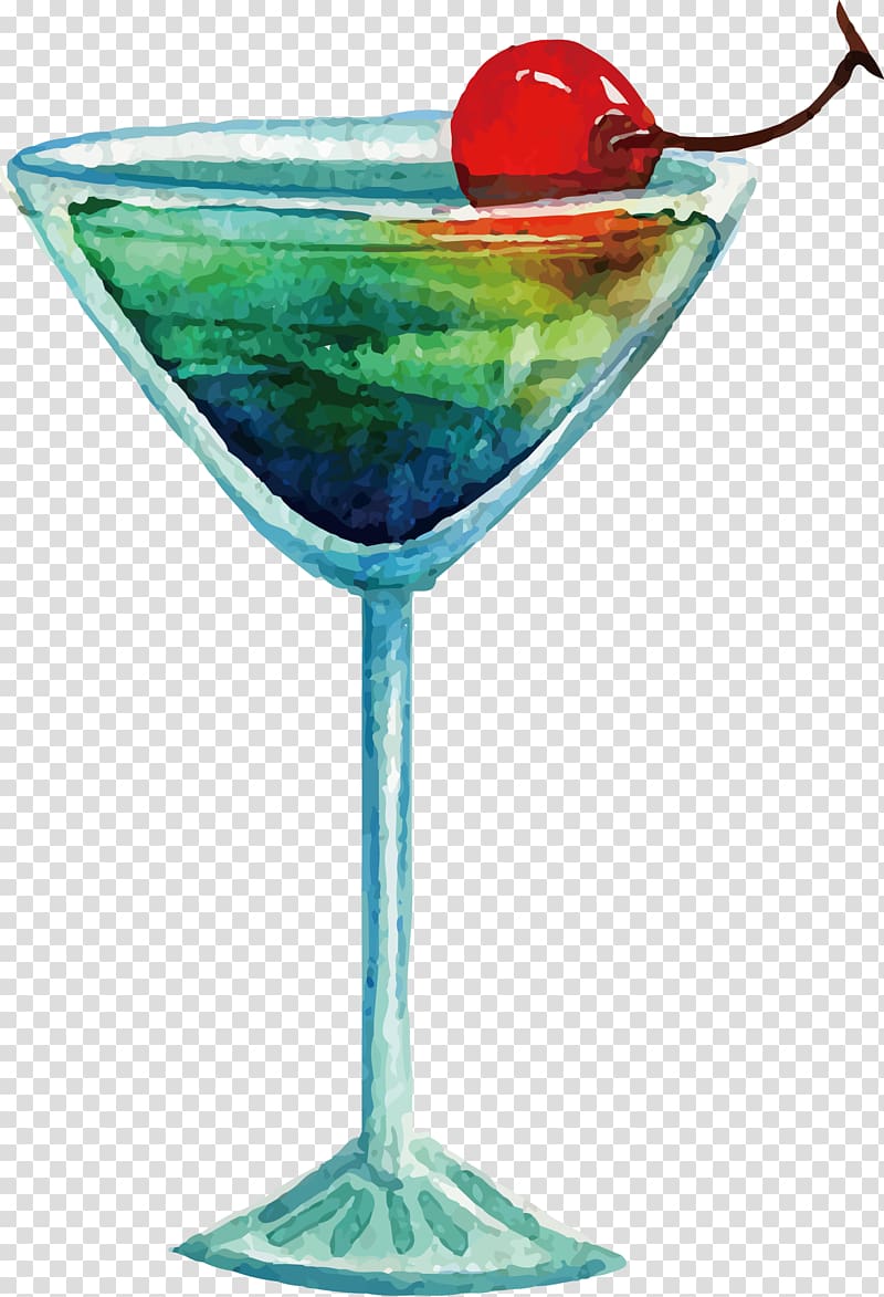 Blue Hawaii Martini Cocktail Margarita Sea Breeze, Hand-painted wine glasses transparent background PNG clipart