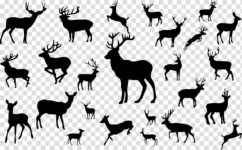 silhouette of deer illustration, Reindeer Silhouette, Deer silhouettes transparent background PNG clipart