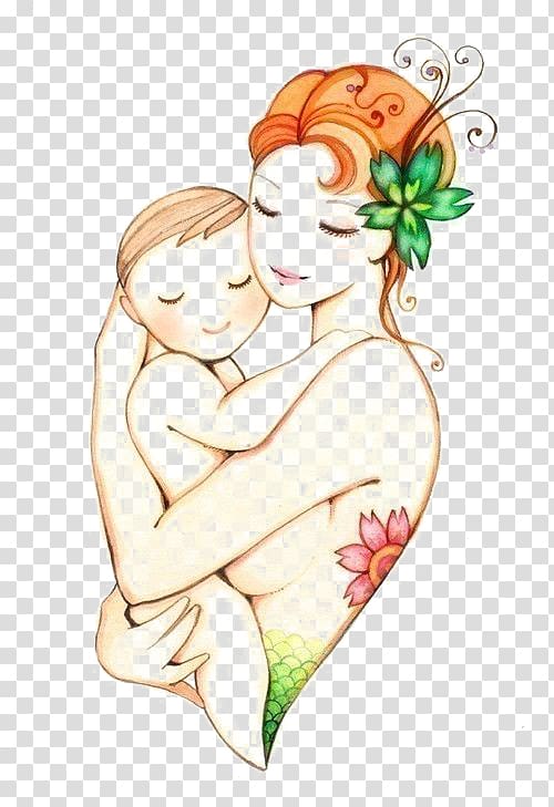 woman holding baby illustration, Mother Love Woman Infant Mehndi, Hand-painted mother transparent background PNG clipart
