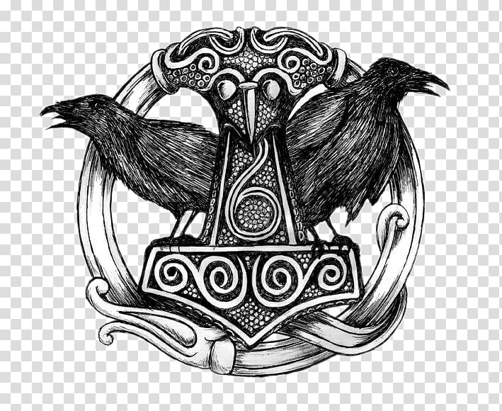 two crows art, Thor: God of Thunder Odin Mjölnir The Raven, Ravens logo transparent background PNG clipart