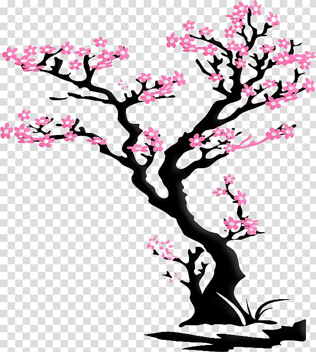 cherry blossoms illustration, Wall decal Cherry blossom Sticker, sakura tree transparent background PNG clipart