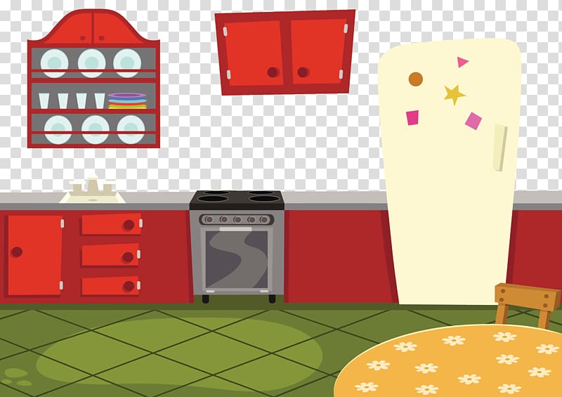 kitchen illustration, Kitchen cabinet Cartoon, Cartoon kitchen transparent background PNG clipart