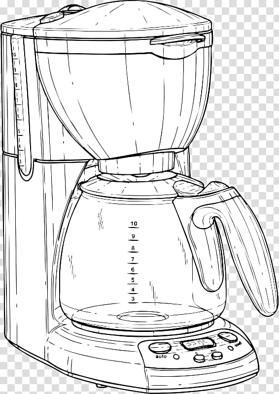 Coffeemaker Cafe Brewed coffee Drawing, coffee sketch transparent background PNG clipart