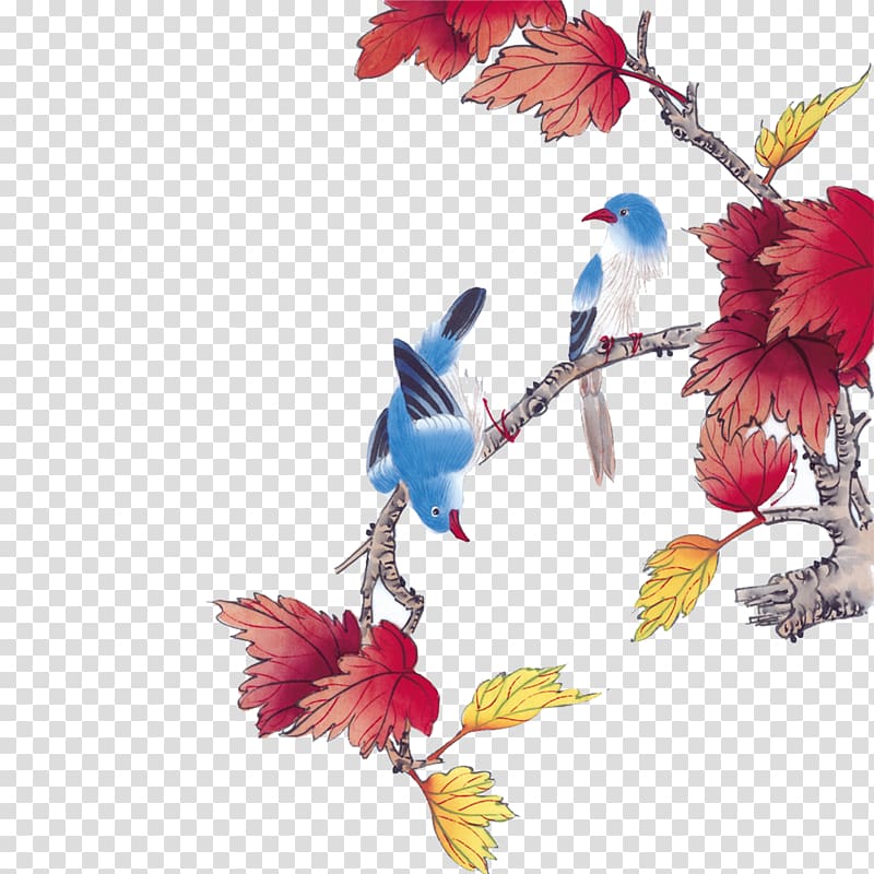 u4e2du56fdu753bxb7u82b1u9e1f Chinese painting Bird-and-flower painting Gongbi, Birds in the branches transparent background PNG clipart