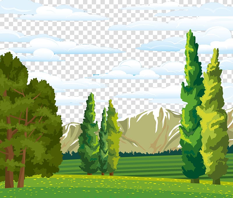 tree and mountain illustration, Landscape Forest Euclidean Tree, Valley Jungle material transparent background PNG clipart