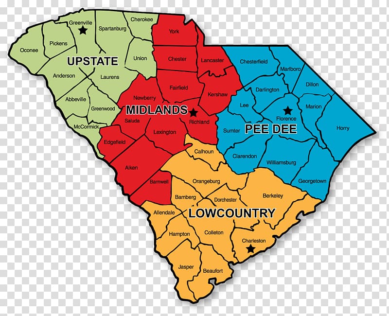 South Carolina Lowcountry Spartanburg County, South Carolina Pee Dee Lancaster County, South Carolina Upstate South Carolina, map transparent background PNG clipart