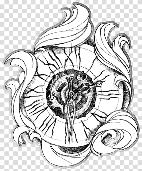 Tattoo Pocket watch Clock Drawing, samurai geisha transparent background PNG clipart