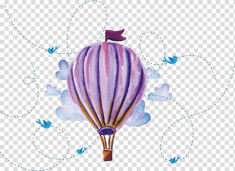 painting of purple hot air balloon, Watercolor hand painted hot-air balloon transparent background PNG clipart