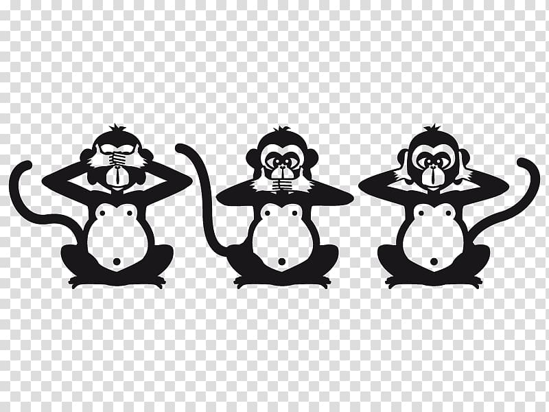 Three wise monkeys Figurine Black and white , monkey transparent background PNG clipart
