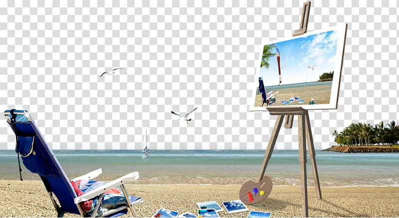 Landscape painting Child Fukei Beach, Free beach painting pull material transparent background PNG clipart