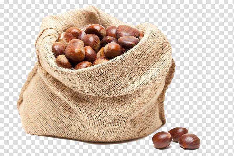 Sweet chestnut Gunny sack Hessian fabric Jute, A bag of chestnut transparent background PNG clipart
