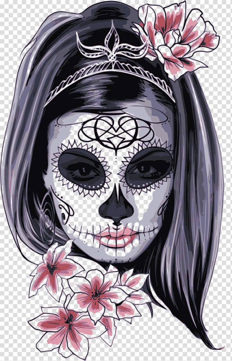 la muerte illustration, La Calavera Catrina Skull Drawing Day of the Dead, Women\'s day transparent background PNG clipart
