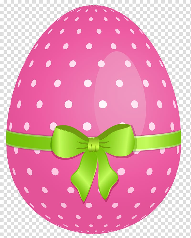 pink and white polka-dot egg illustration, Easter Bunny Easter egg , Pink Dotted Easter Egg with Green Bow transparent background PNG clipart