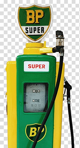 green and yellow BP Super fuel tank dispenser, BP Petrol Pump transparent background PNG clipart