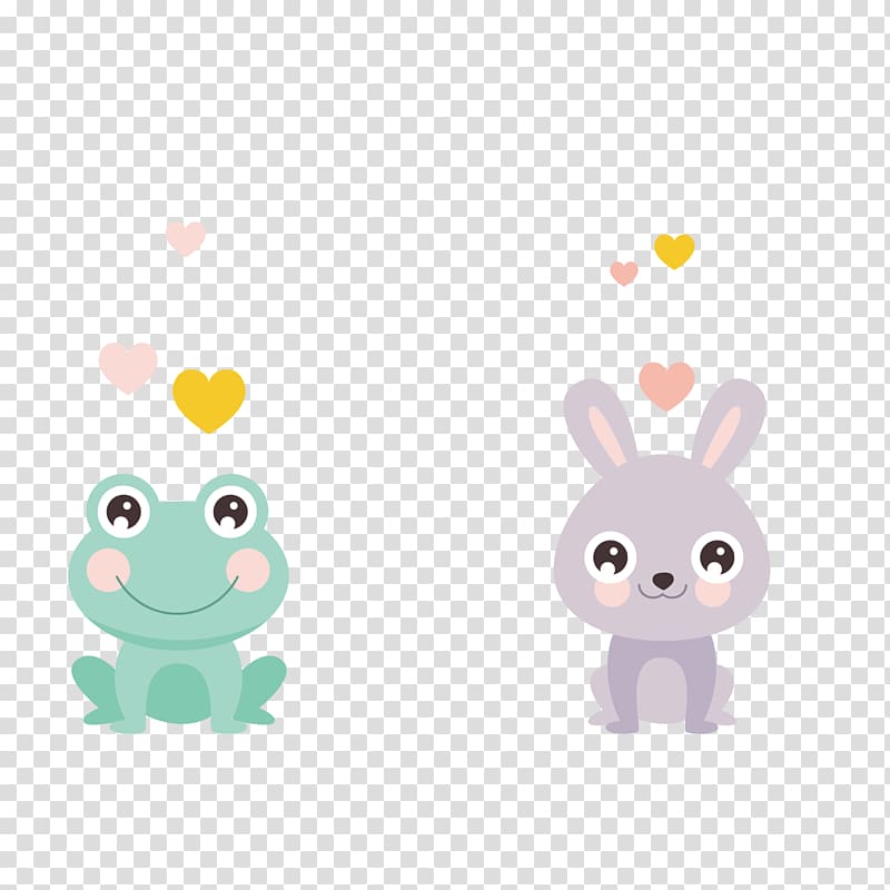 two frog and rabbit digital art, Rabbit Cartoon Heart, cute decoration transparent background PNG clipart