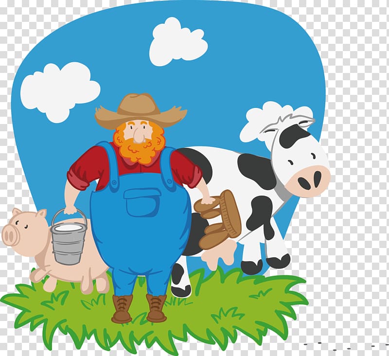 Cattle Farmer Cartoon, Cow grass transparent background PNG clipart