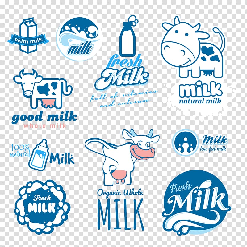 white and black cow illustration, Milk logo design transparent background PNG clipart