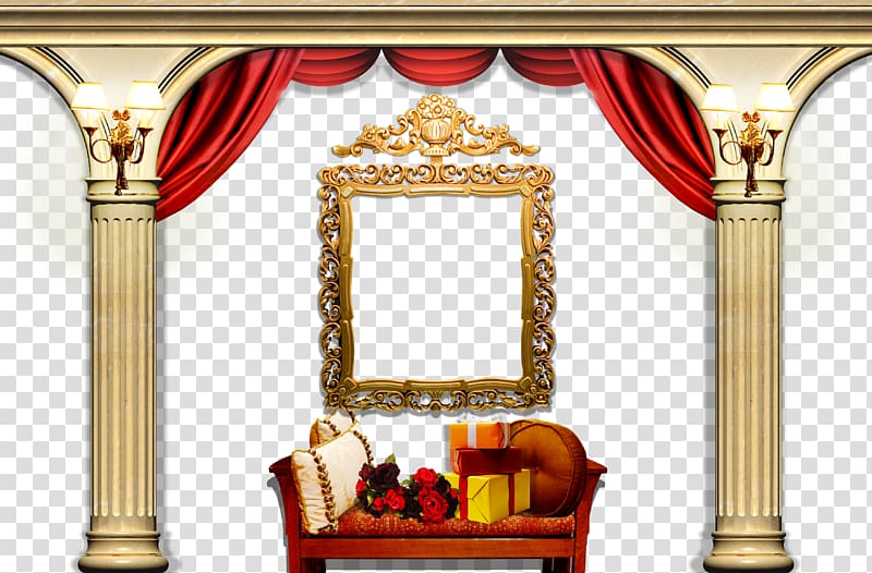 brown sofa and wall decor , Column , Palace pillars indoor scene elements transparent background PNG clipart