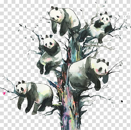 Out of Gravity Painting Art Printmaking Illustration, panda transparent background PNG clipart